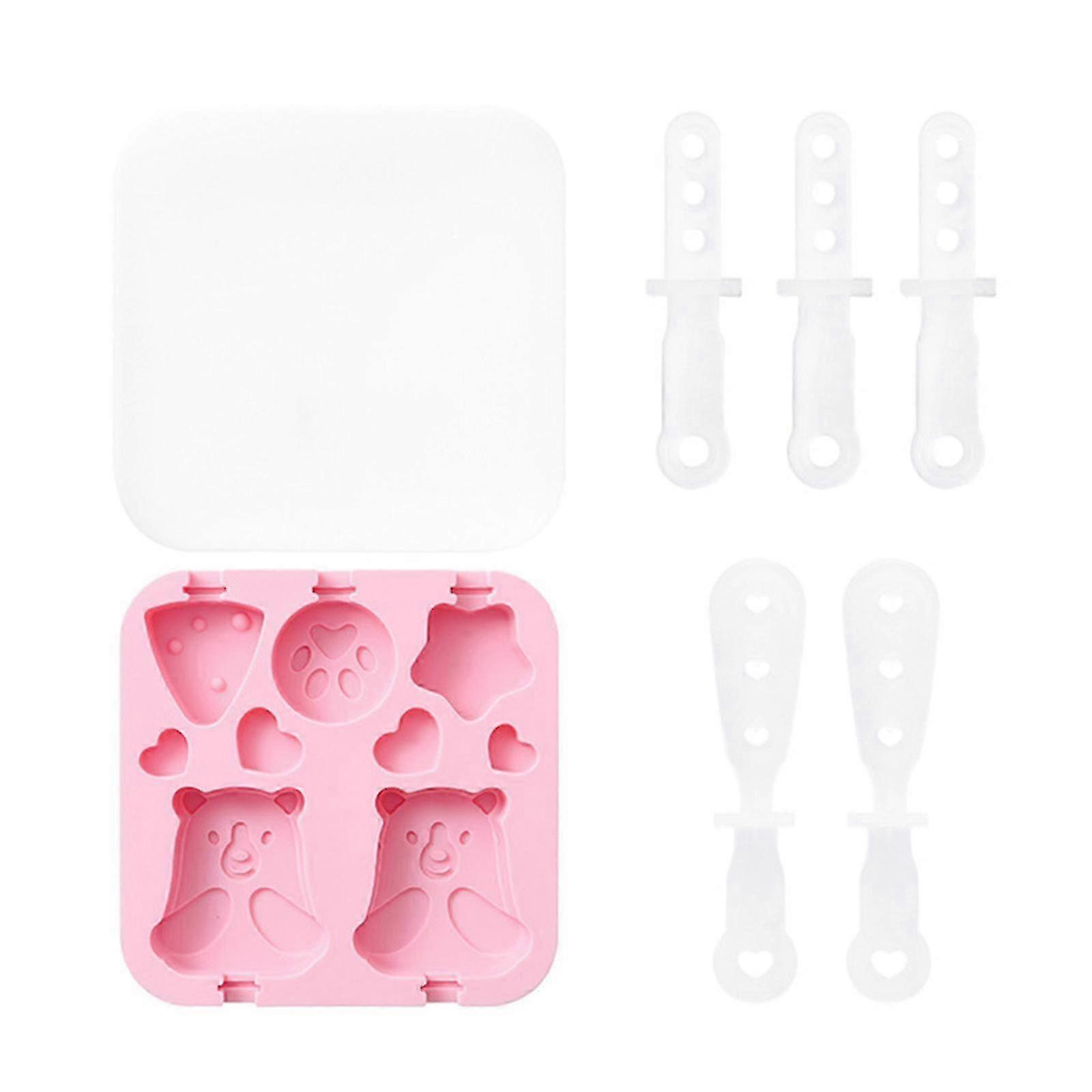 Reusable Silicone Ice for Pop Mould Food Grade Ice Lolly Molds with Lid Ice Cream Mould DIY for Pop sicle Maker for Froz Pink