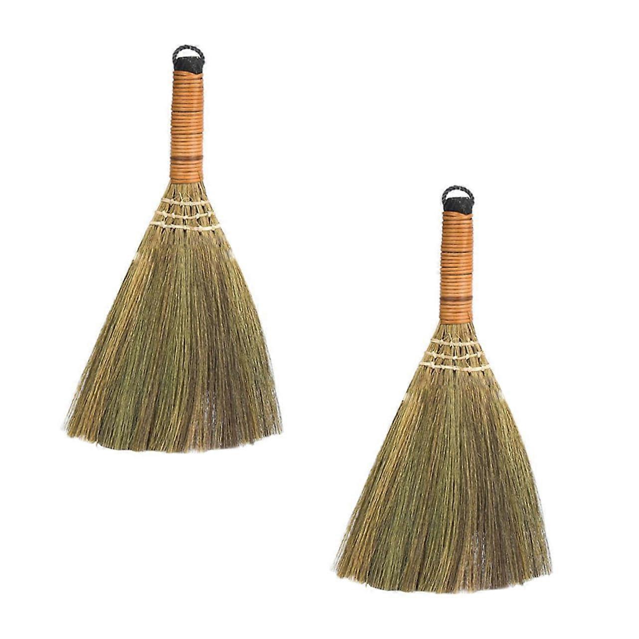2 Pack Handmade Straw Broom Set for Home Dusting and Floor Sweeping Small Cleaning Tools