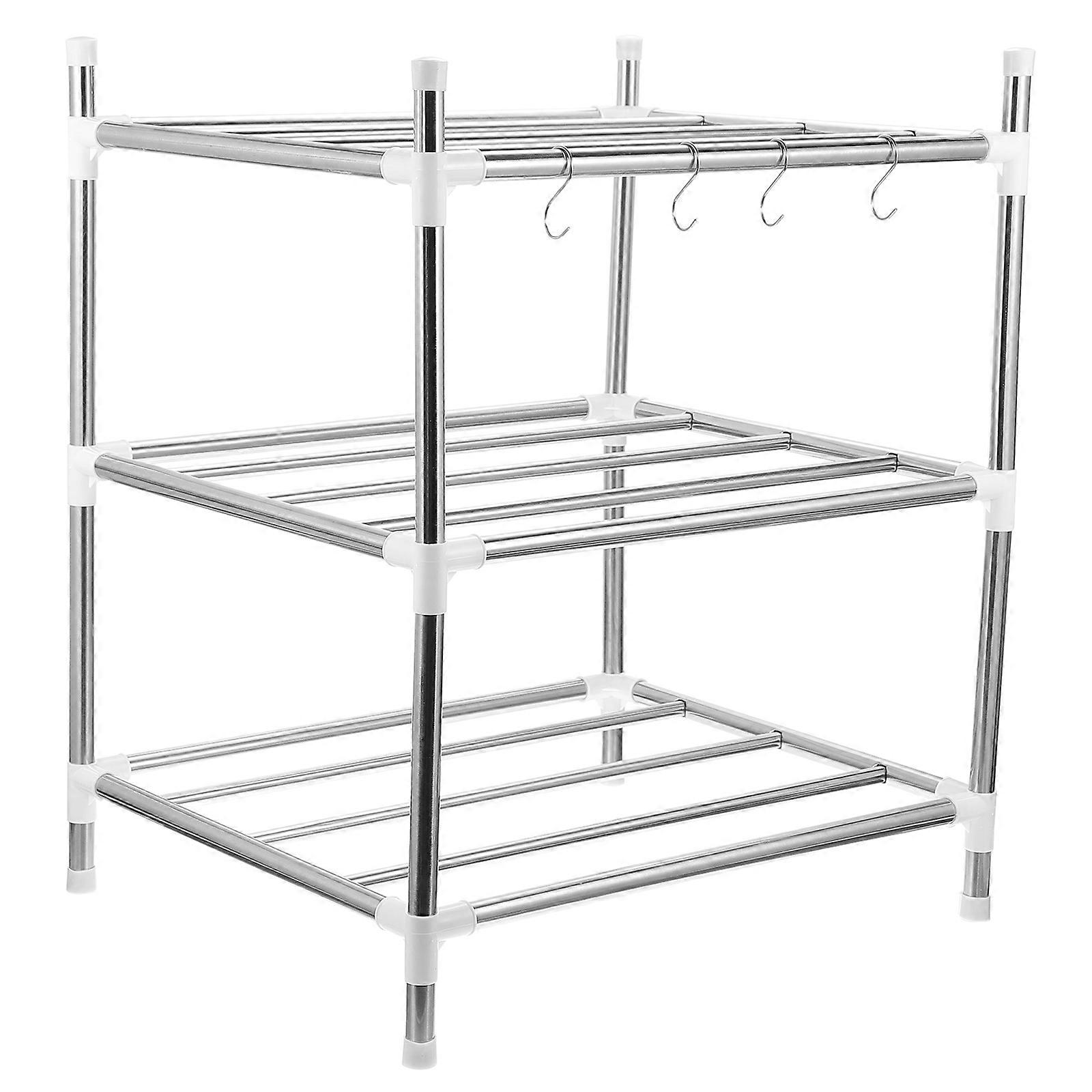 1Pc Multi-function Storage Rack Three-layer Stainless Steel Rack Kitchen Shelf
