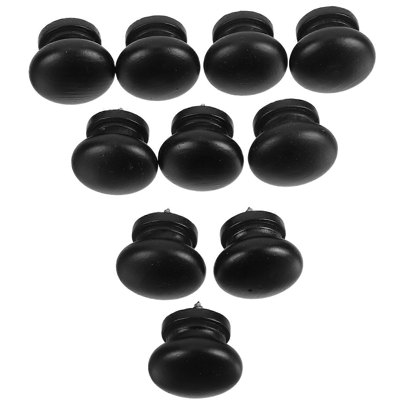 Natural Wood Drawer Knobs for Wardrobe 10Pcs Black Round Single Hole Pulls
