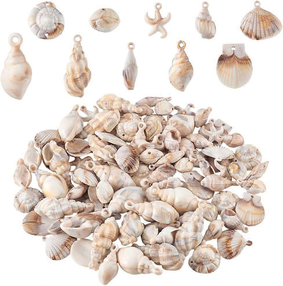 100pcs Shell Pendants 10 Styles Acrylic Scallop Pendants Imitation Beach Spiral Shell Charms Summer Pendant with 2mm Loop Hole for Earrings Bracelets 