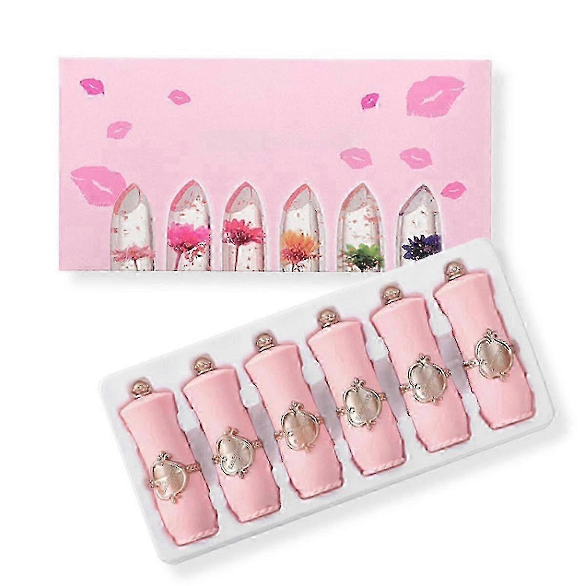 2025 6 Pcs/Set Flower Jelly Lipstick Set Temperature Change Moisturizer Long Lasting Nutritious Balm Magic Color Change Lip Gloss