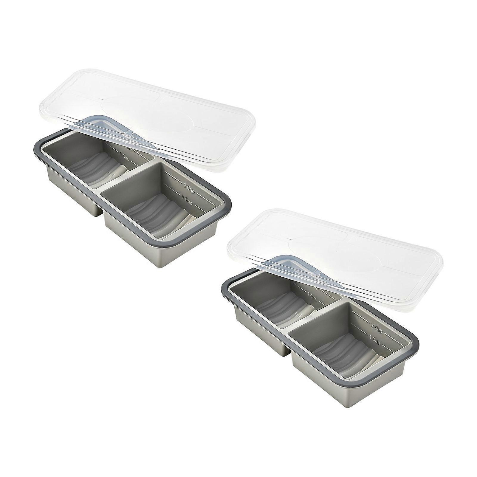 2 Pack Multipurpose Silicone Freezing Trays Separate Compartments Attaching Lid Secure Food Storage for Refrigeration Multicolor