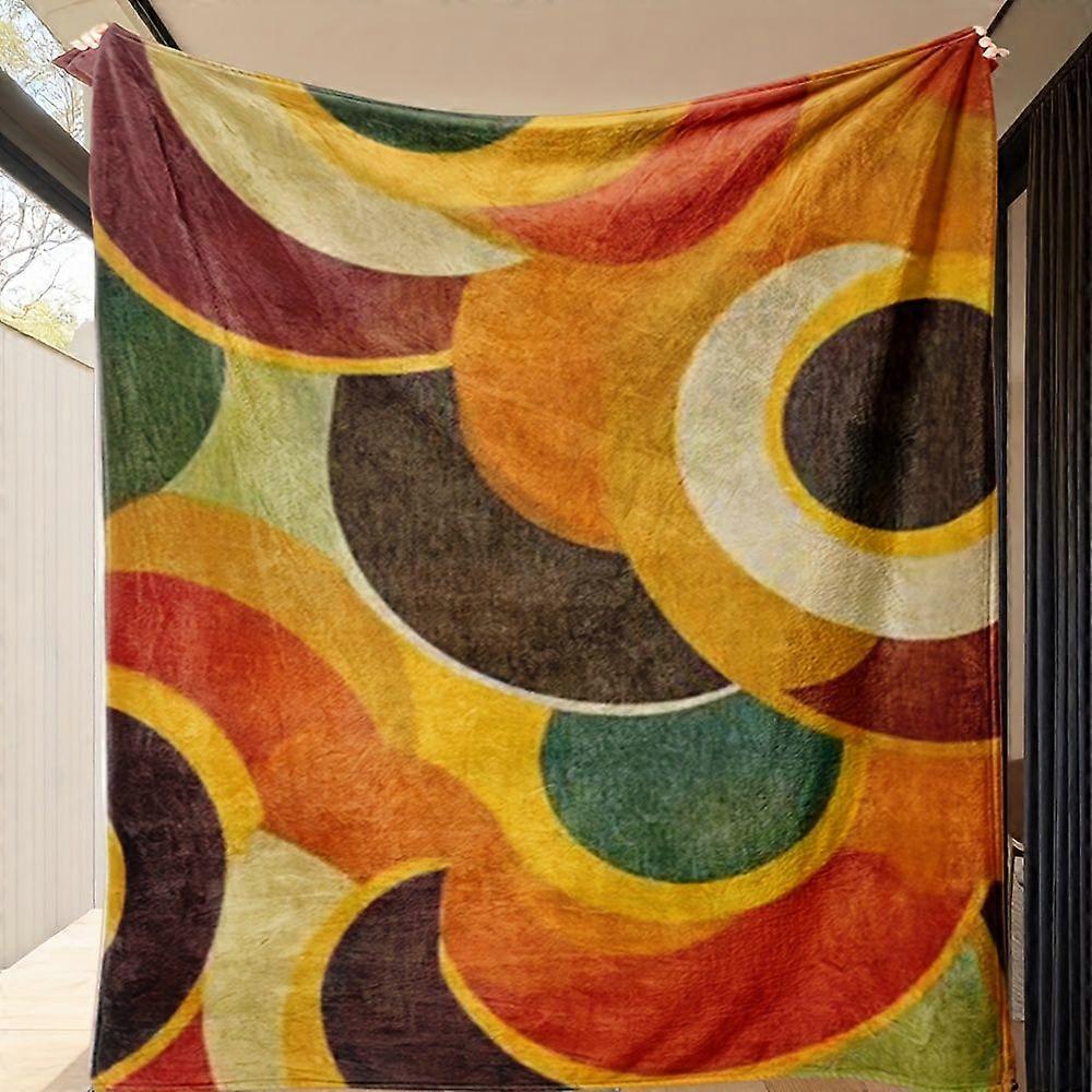 70s Retro Abstract Multicolor Flannel Blanket - Large 60"x80" (152x203cm) Soft Vintage 1970s Design Bedspread with Musta-PLKJD255