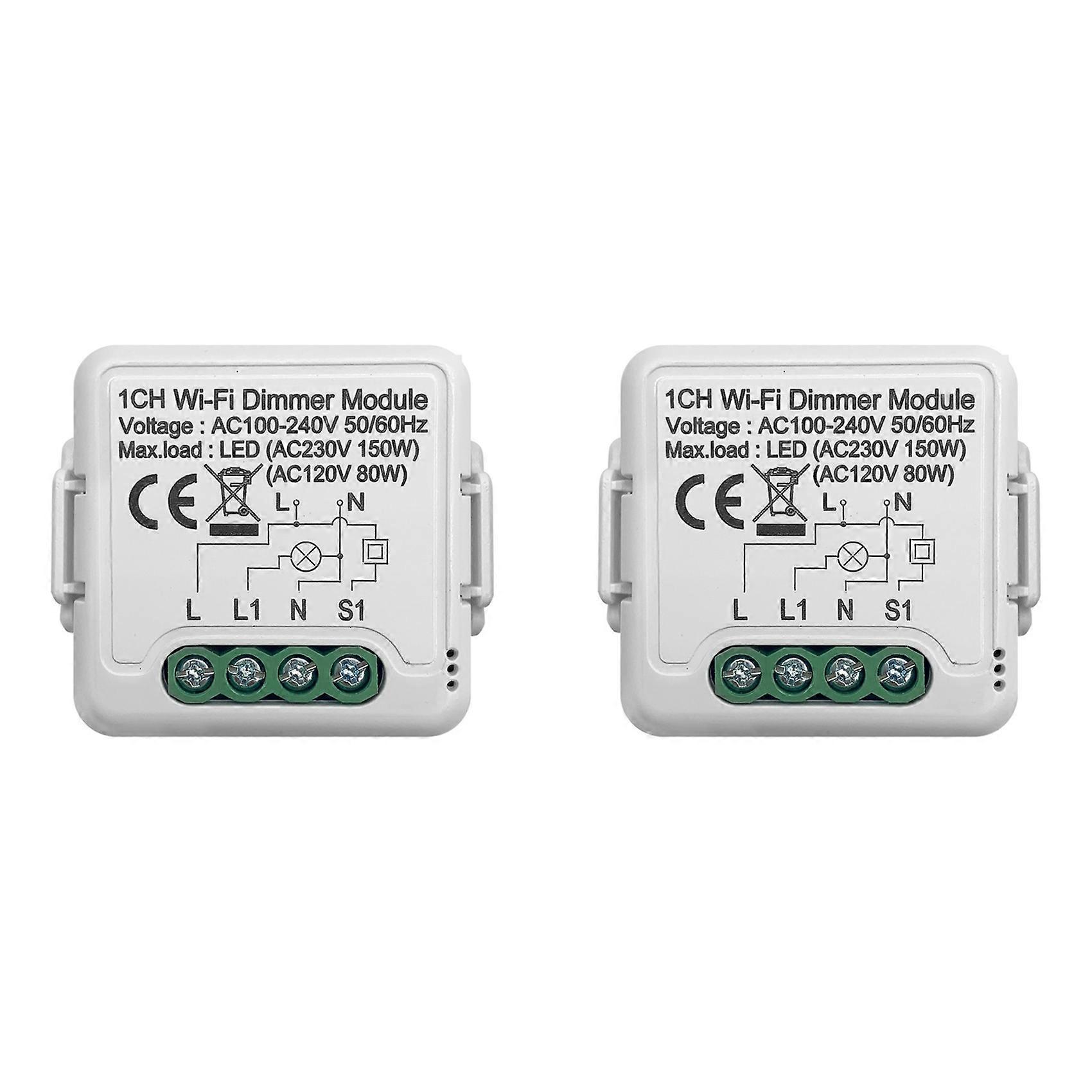 2X Tuya Wifi Smart Dimmer Switch Module 10A Support 2 Way Control 1 Gang Compatible for Google Home Alexa Smart Life App