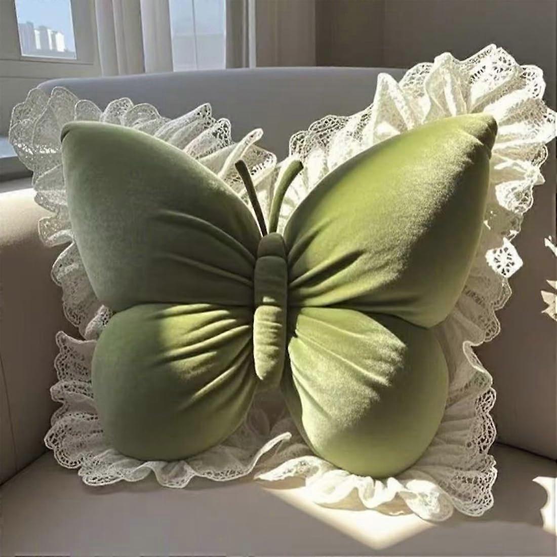 Butterfly Throw Pillow with Elegant 3D Design, Soft Velvet Cushion for Sofa Couch Bed, Green