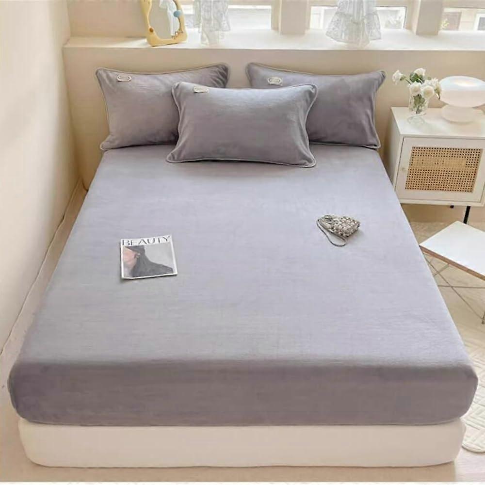 Fitted Velvet Bed Sheet 180x200cm Soft Milk Velvet Deep Pocket with Secure Elastic Edge for All Seasons
