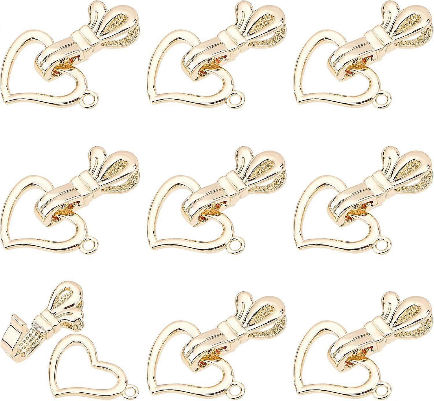 10 Sets Brass Fold Over Clasps Bowknot with Heart Necklace Bracelet Extenders Real 18K Gold Plated Fold Over Extension Clasp for Jewelry Making