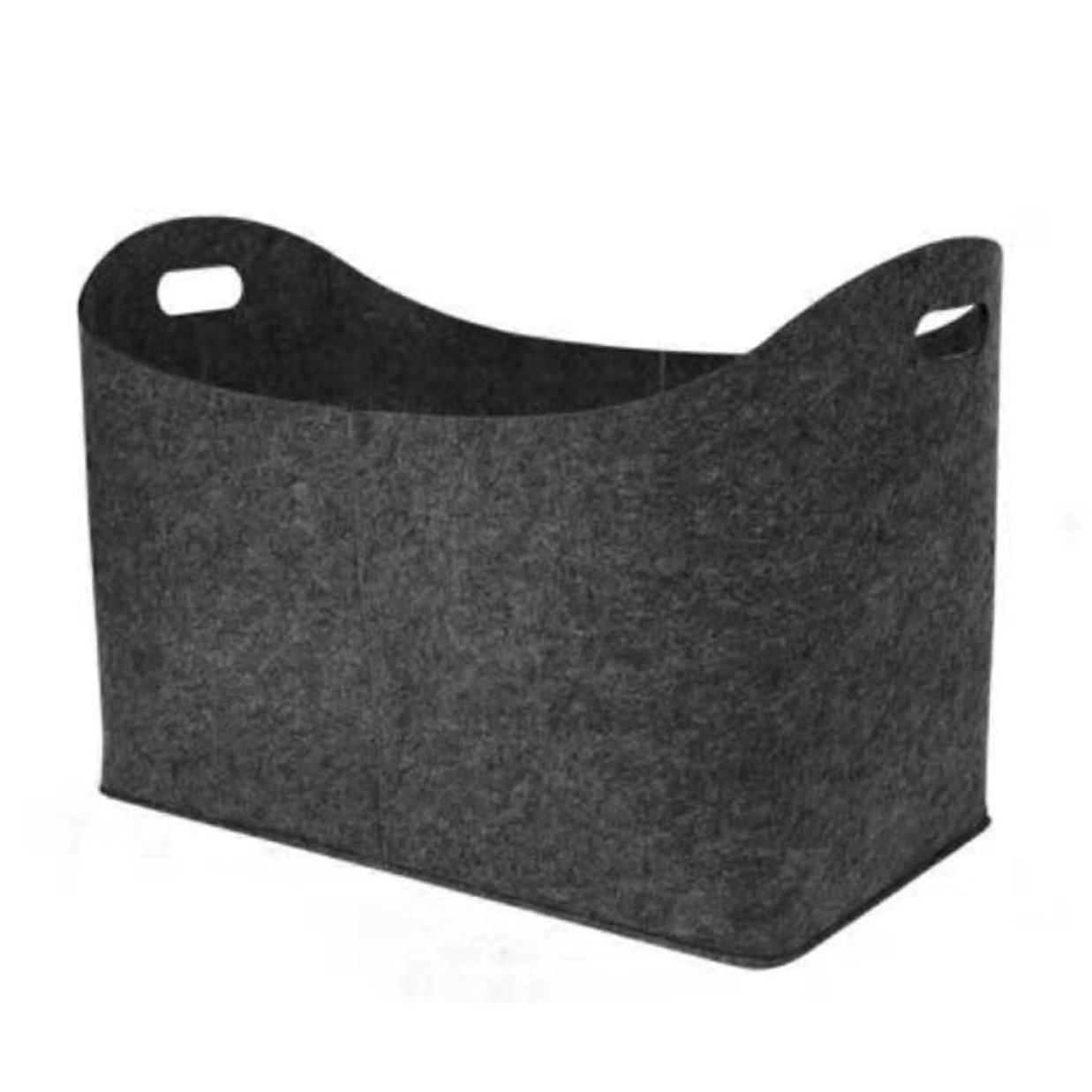 Large Felt Firewood Basket with Handles, Foldable Log Storage Bin for Newspapers, Dark Grey