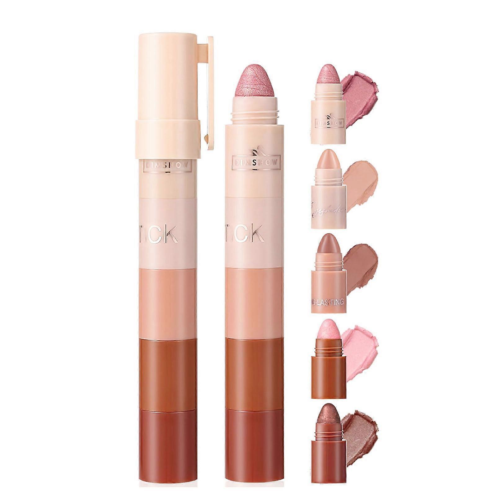 5 in 1 Waterproof Eyeshadow Stick Set with Creamy Long Lasting Wear and Pearl Shimmer Pink