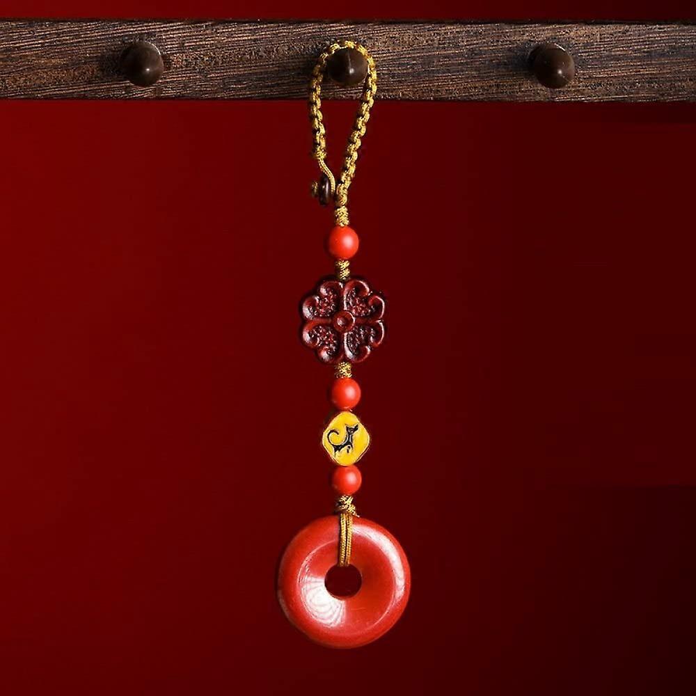 Chinese Zodiac Dog Keychain with Red Circular Ring and Durable Handwoven Lanyard for Bags and Car Keys