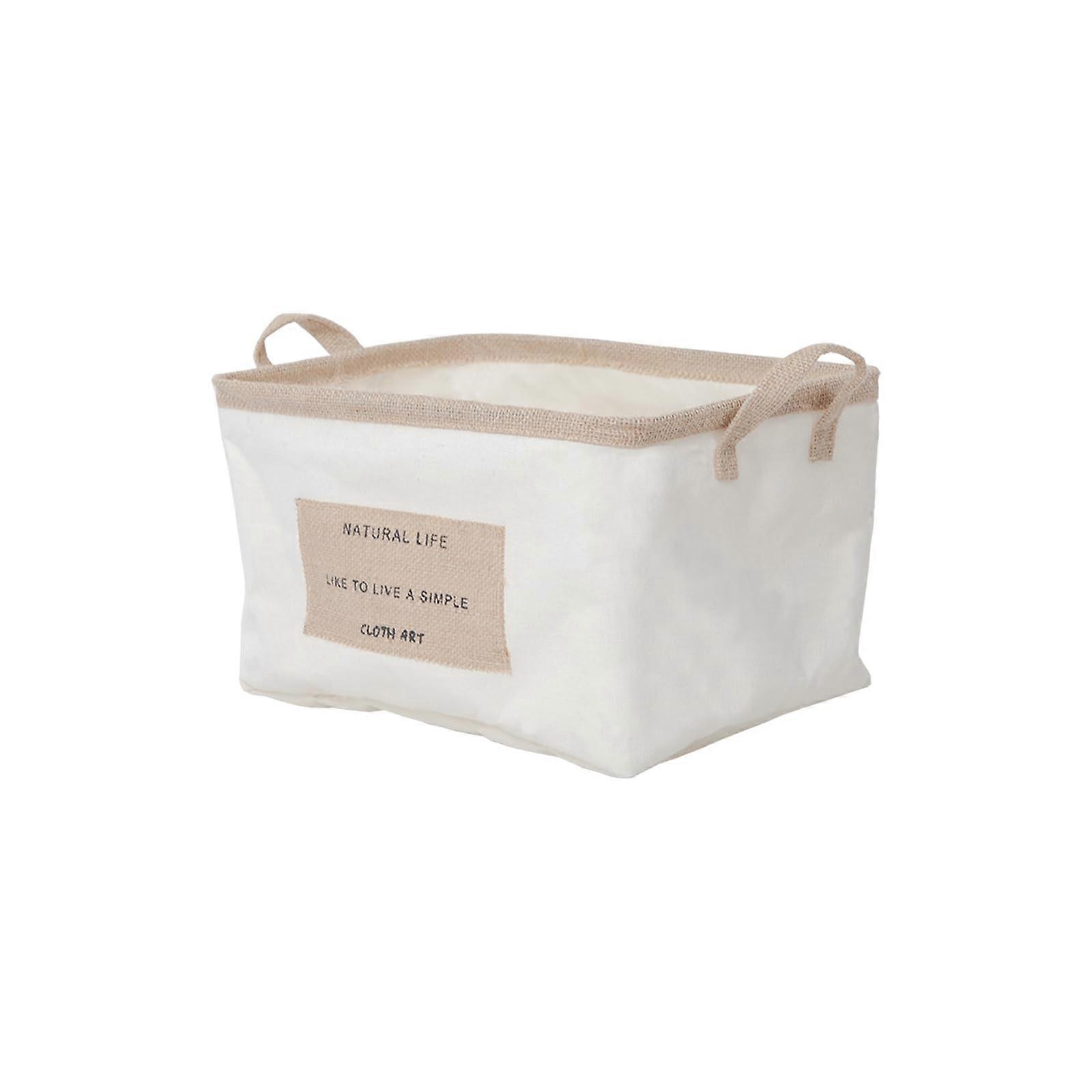 Storage Basket Waterproof Canvas Collapsible Bin with Handles Large Rectangular Closet Organizer White