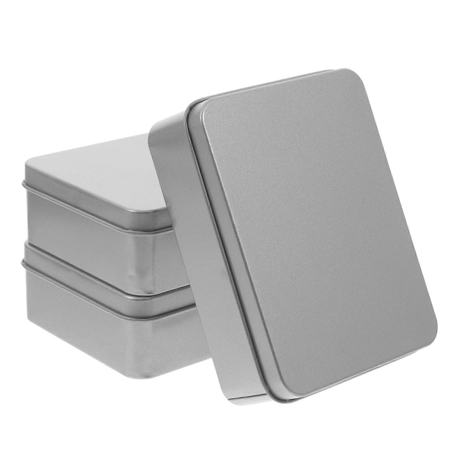 Tinplate Silver Rectangular Box for Storage 3Pcs Metal Candy Boxes