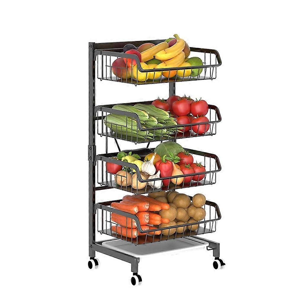 Kitchen Storage Rack MultiLayer Movable Floor Stand Vegetable and Fruit Organizer for Kitchen