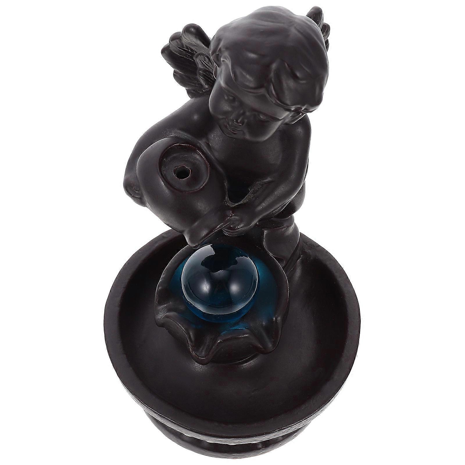 Backflow Ceramic Incense Holder for Decor Featuring Cartoon Angel in Coffee