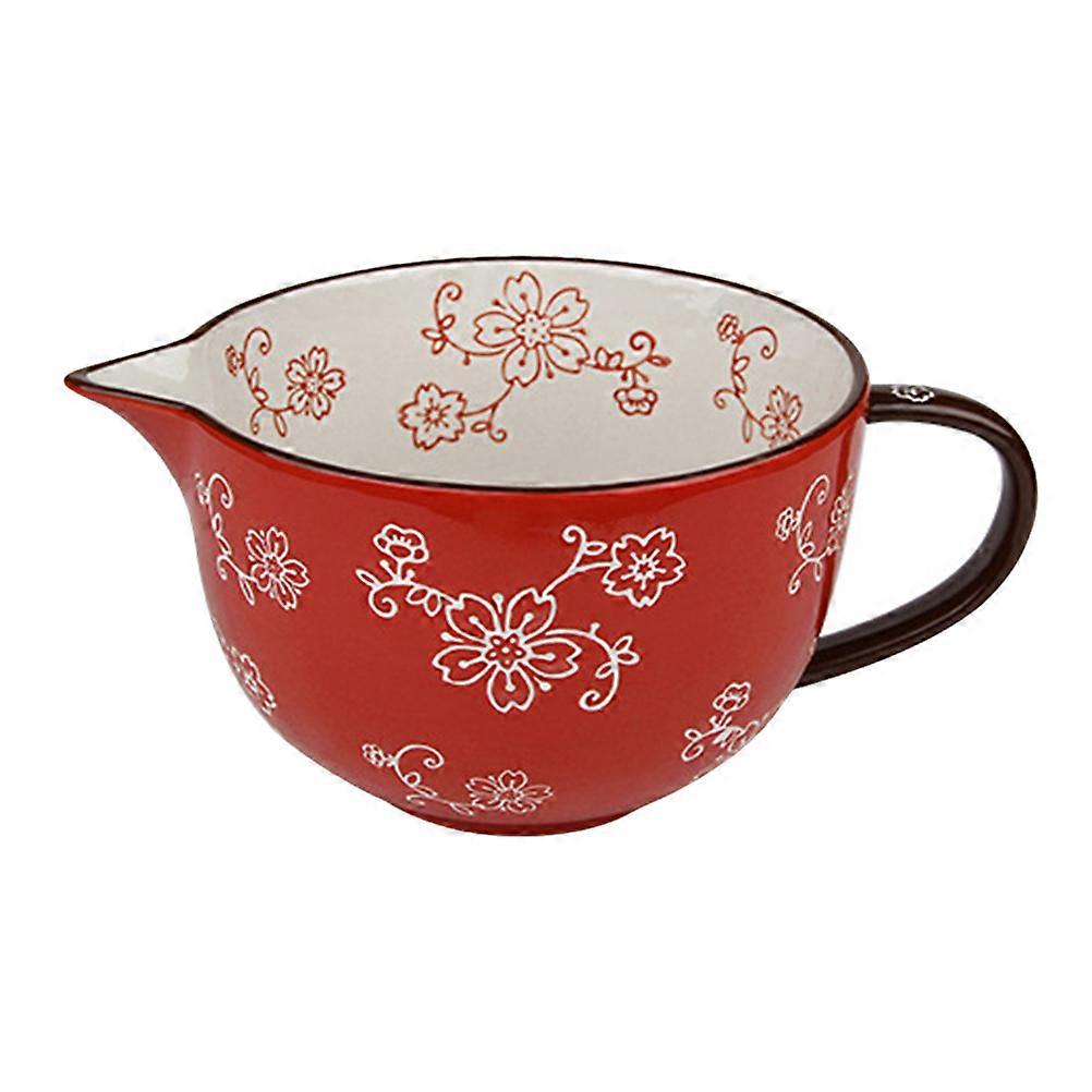 Practical Red Ceramic Egg Mixing Bowl for Food Serving 1Pcs