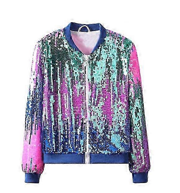 2025 Girls' Ombre Sequin Bomber Jacket with Pockets Sparkle Gradient Jackets