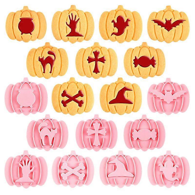 9Pcs Halloween Cookie Cutters Set Pumpkin Pressable Cookie Stamp Biscuit Mold