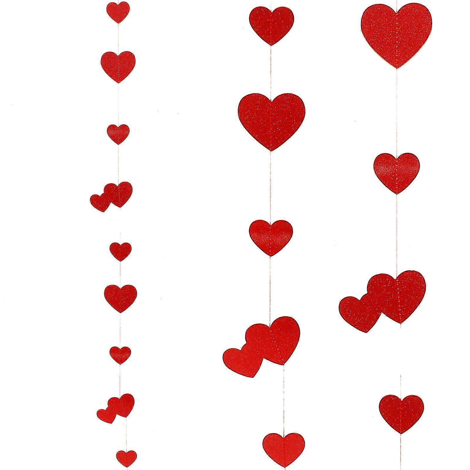 Red Heart Glitter Paper Hanging Decor for Valentine s Day Party 2 Strings