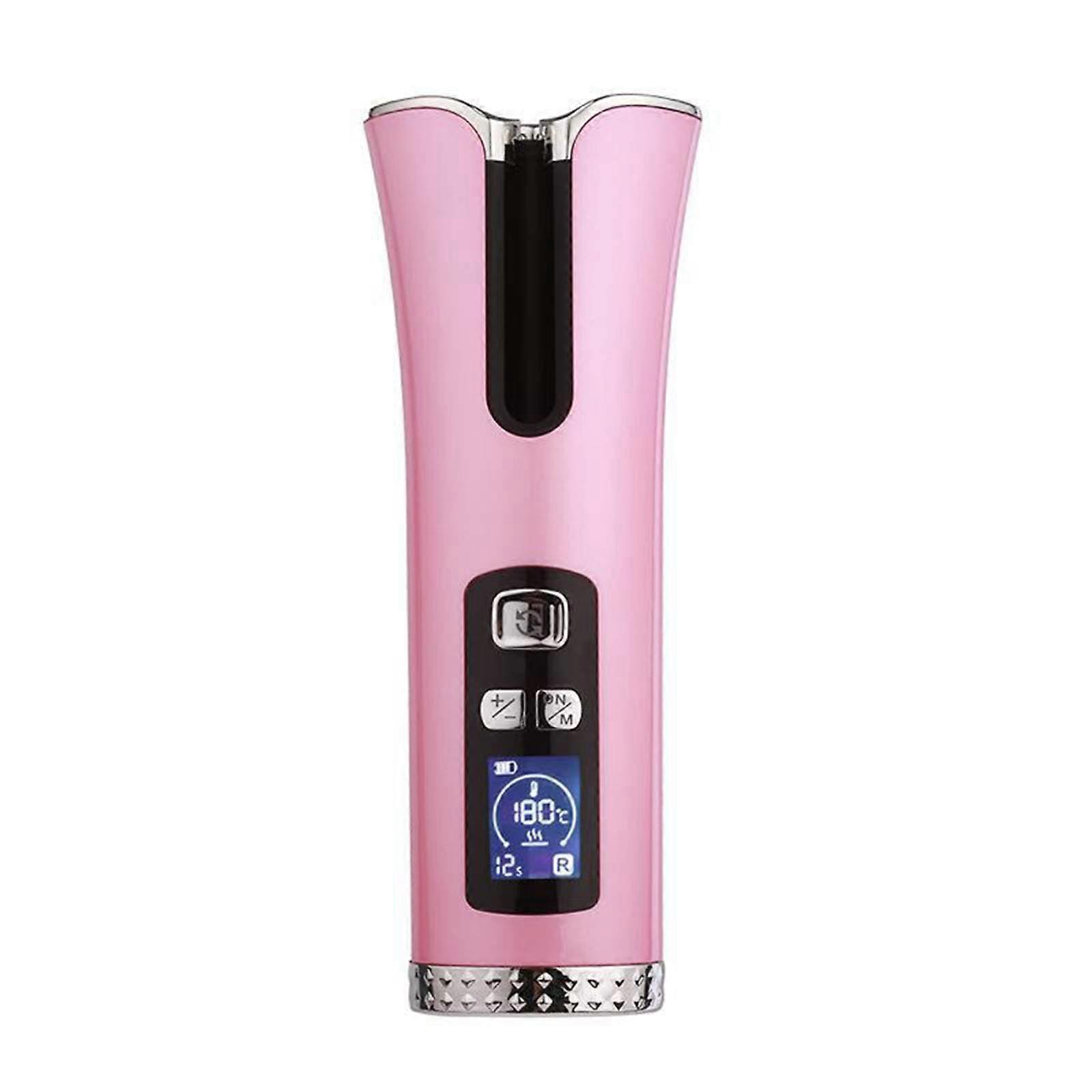 Cordless Automatic Hair Curler with USB Fast Charging, Titanium Rotating Wand, AntiTangle Pink