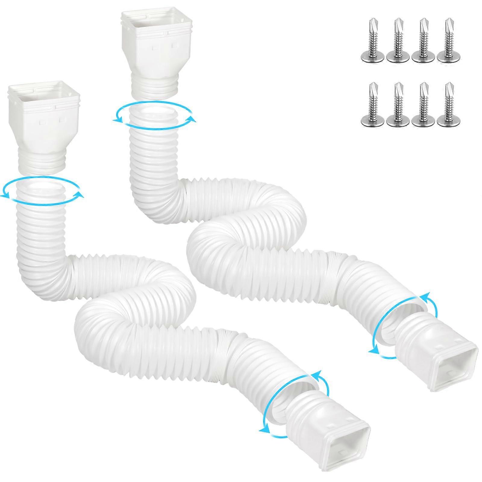 Gutter Downspout Extender 11.5ft Adjustable Flexible Extension 2 Pack Universal Fit Rainwater Drainage White