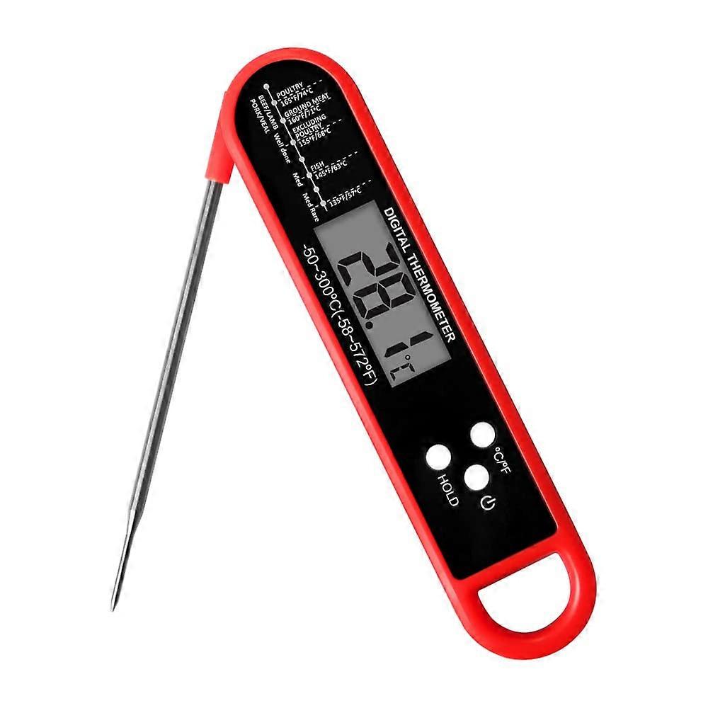 Meat Thermometer Instant Read Waterproof Digital Food Thermometer with Backlight Foldable Probe for Grill BBQ Kitchen Red