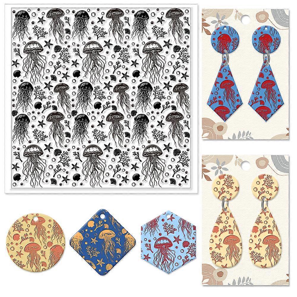 Jellyfish Polymer Clay Texture Sheets Shells Coral Silicone Texture Stamp Clay Texture Mat Flower Modeling Pattern Pad Texture Sheets for Polymer Clay