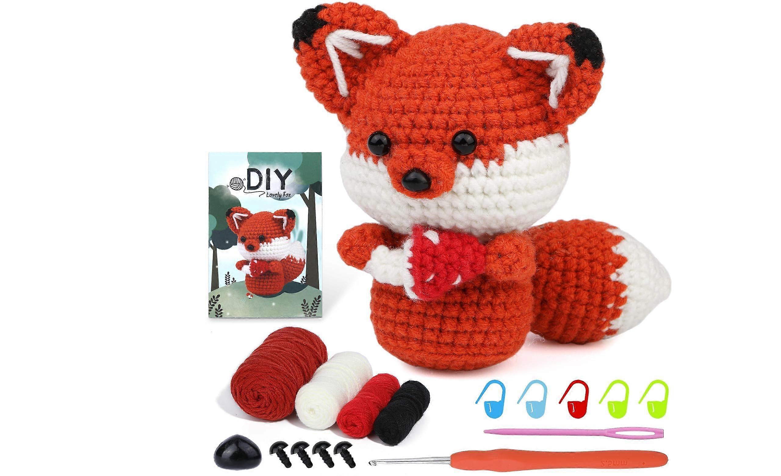 Crochet Kit for Beginners with Yarn and Hook, Fox Animal DIY Set with StepbyStep Video Tutorials