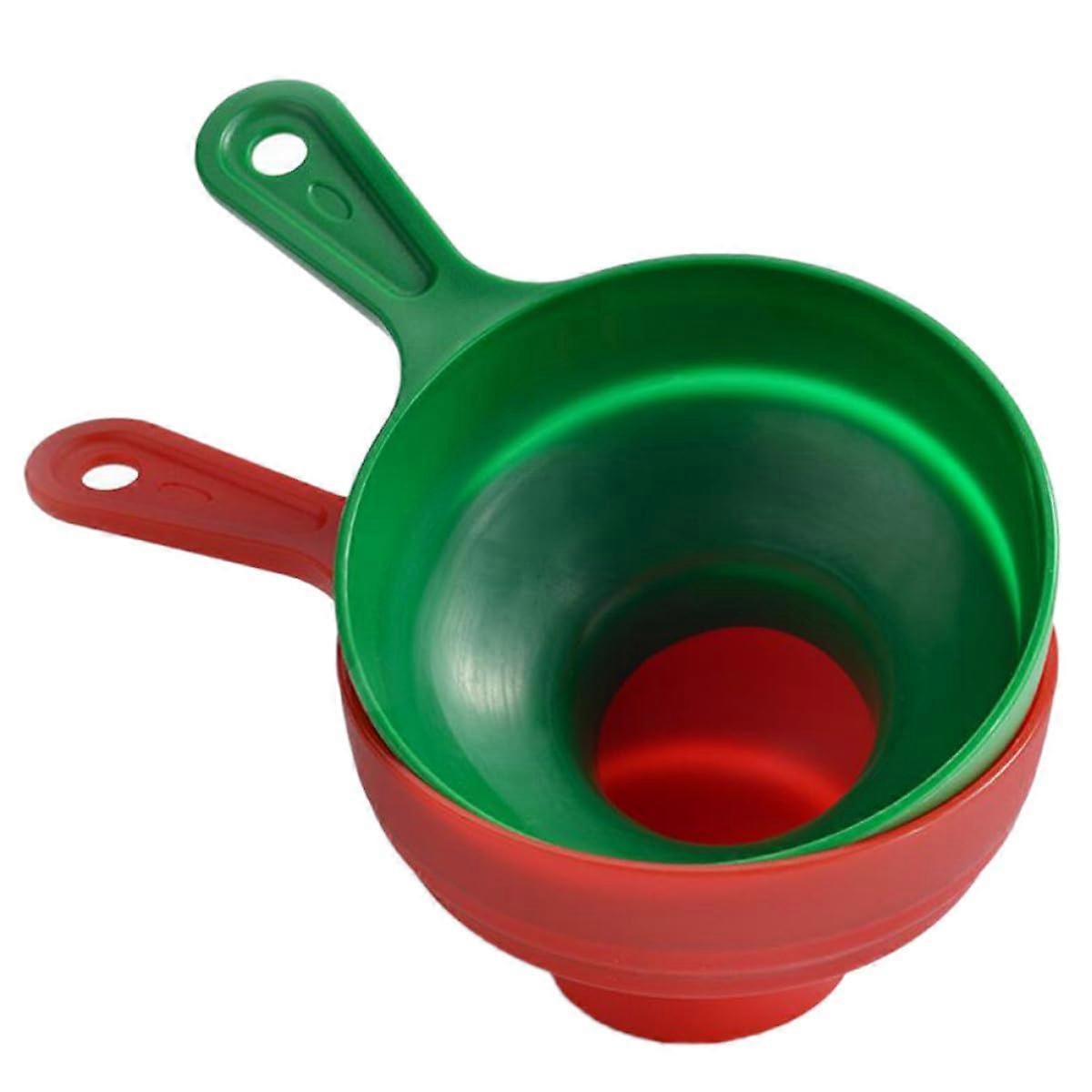 Collapsible Silicone Funnel Set, Foldable SpaceSaving Design for Kitchen Cooking Bottles Jars, 2pcs Red and Green