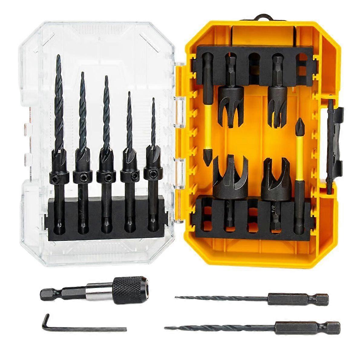 16PCS Countersink Drill Bit Set for Woodworking with Storage Box, Adjustable Depth & Hex Shank
