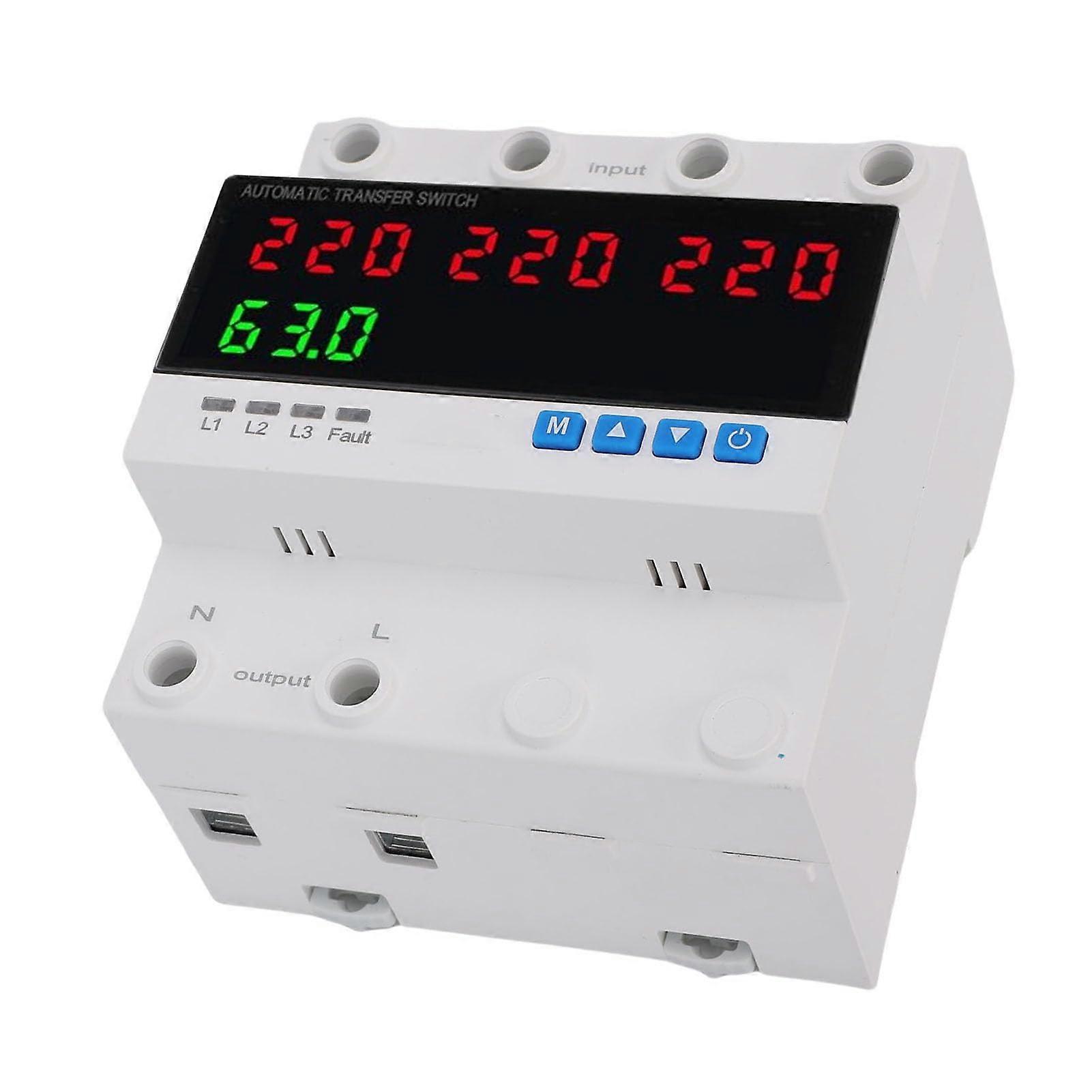 63A Three Phase Automatic Transfer Switch with LED Display, Adjustable Voltage Protection for Generator and Inverter