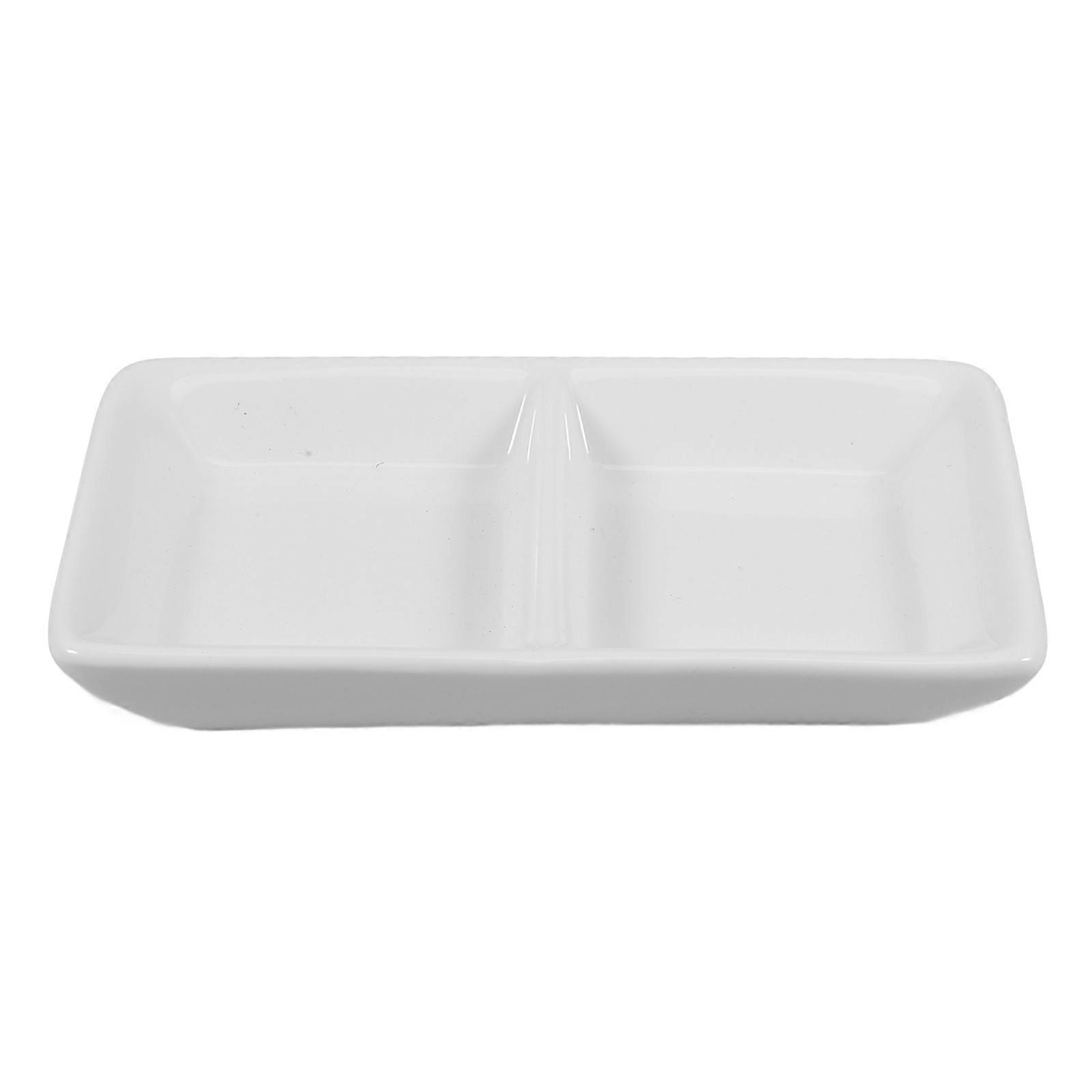 Snack Serving Tray Ceramic 2-Compartment for 5Pcs White Ceramic Dish