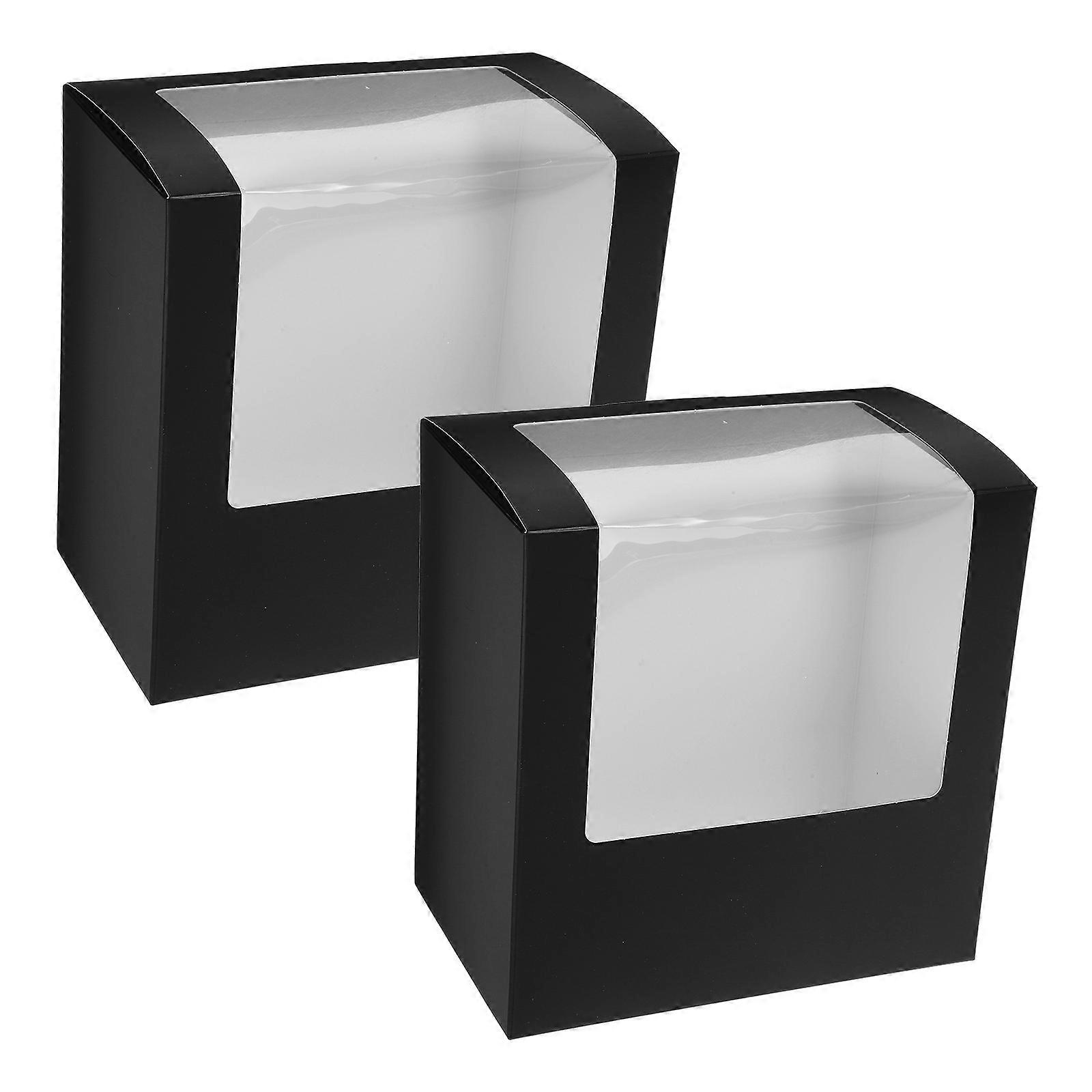 Hat Packaging Box for Hat with Window Display 2Pcs Foldable Black Paper Box