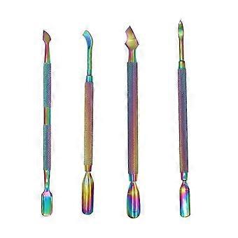 Nail Cuticle Pusher Double Side Anti-slip Colored Titanium Stainless Steel Cuticle Removing Pusher compatible with Manicure