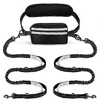 Hands Free Double Dog Leash with Pouch - Adjustable Bungee Leash for 2 Dogs, Comfortable Waist Belt, Safe & Secure