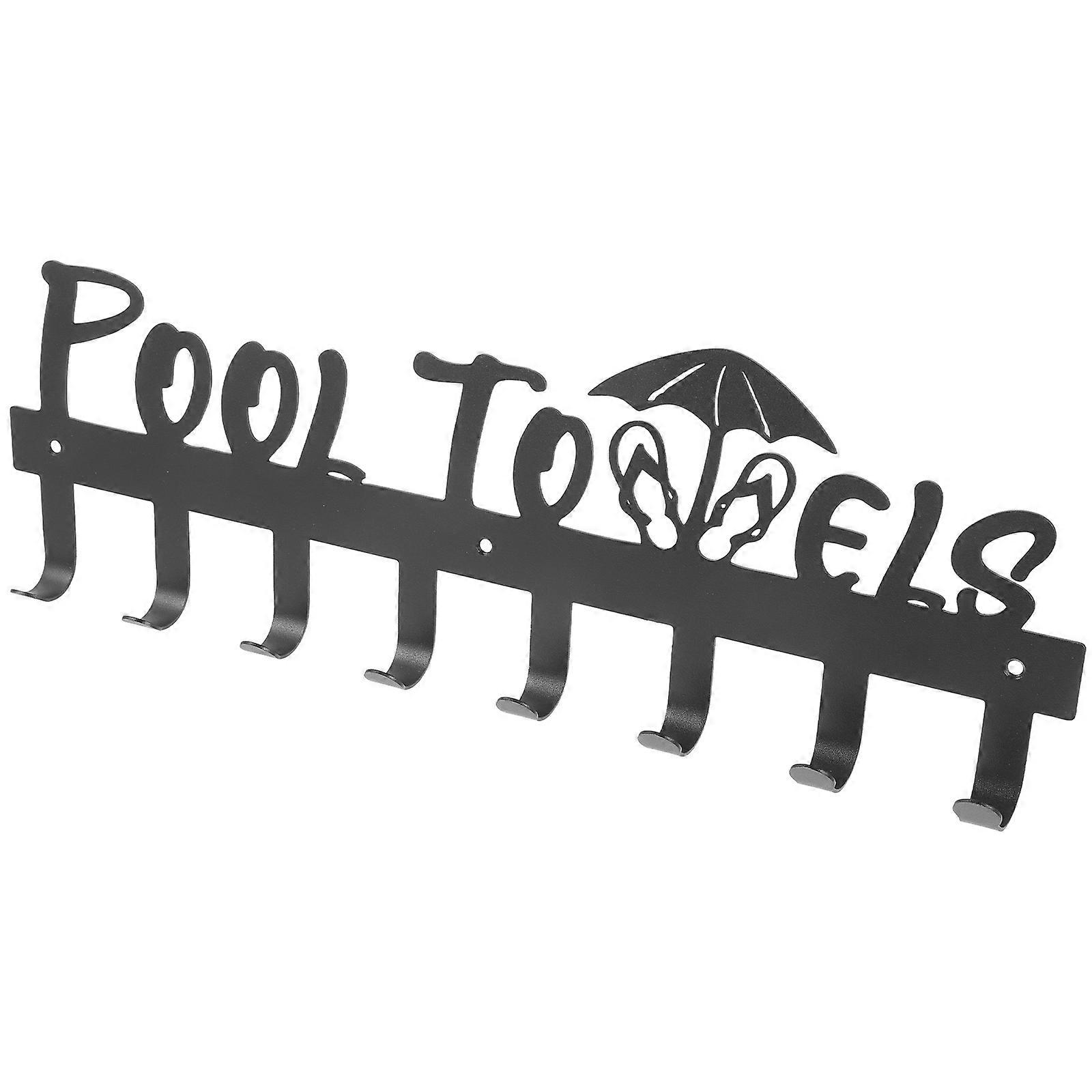 Black Towel Hook Rack Wall Mounted Rack Iron Hooks for 2Pcs Practical Use