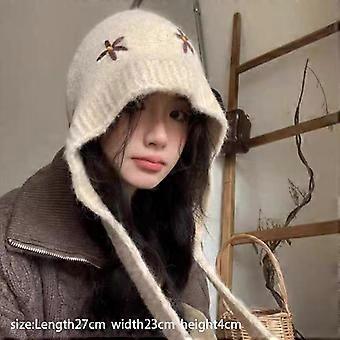 Women Warm Windproof Ear Protection Hat Scarf Small Flower Casaul Knitted Hat
