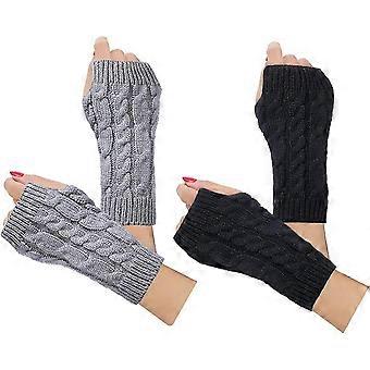 2-4 Pairs Women Winter Warm Knit Fingerless Gloves Hand Crochet Thumbhole Arm Warmers Mittens