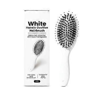Amz White Handle Bristle Cushion Brush - Gentle And Comfortable, Detangles Smoothly, Lightweight And Durable For Daily Use, Compact And Portable With