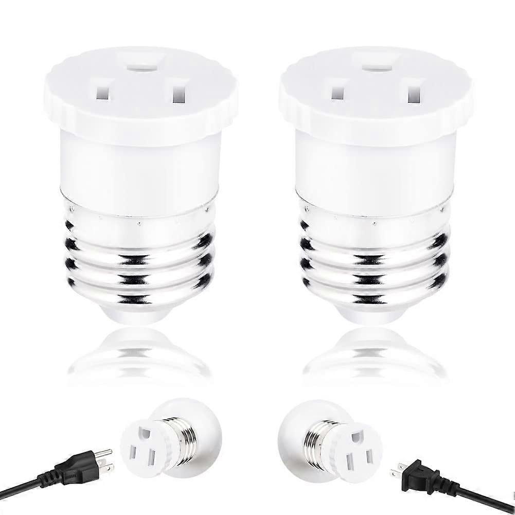 Light Socket to Plug Adapter (2 Pack) - Convert Light Bulb Socket to Outlet Adapter (White)