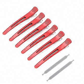 Duckbill Hair Clips 6 Pcs, Non-Slip Dividing Sectioning Clips for Hair Cutting and Styling, Red