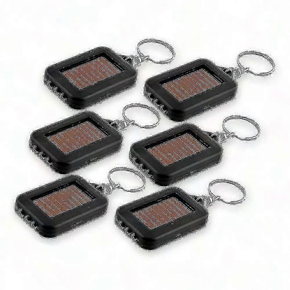 Solar Powered LED Keychain Flashlight, Mini Key Ring Light (6 Pack, Black)