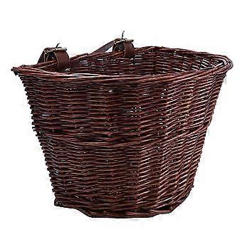 D Shape Wicker Children Bike Basket Detachable Front Handlebar Basket Handmade Wick Woven Bike Storage Container (Brown)