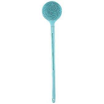 Brosse de douche double face en silicone avec long manche pour le corps, le lavage et le massage du dos et l'exfoliation.