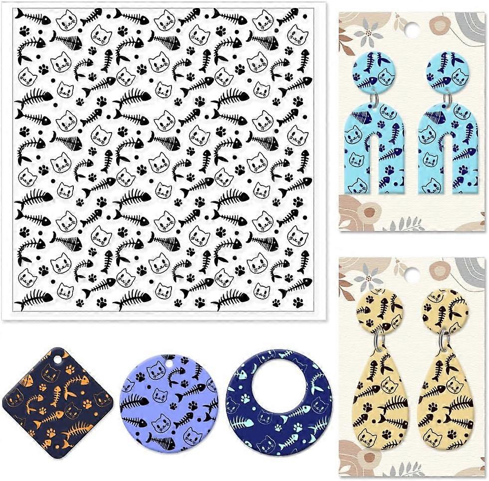 Fish Bones Texture Polymer Clay Texture Sheets Cat Silicone Stamp Clay Modeling Cat Claws Pad Texture Sheets for Polymer