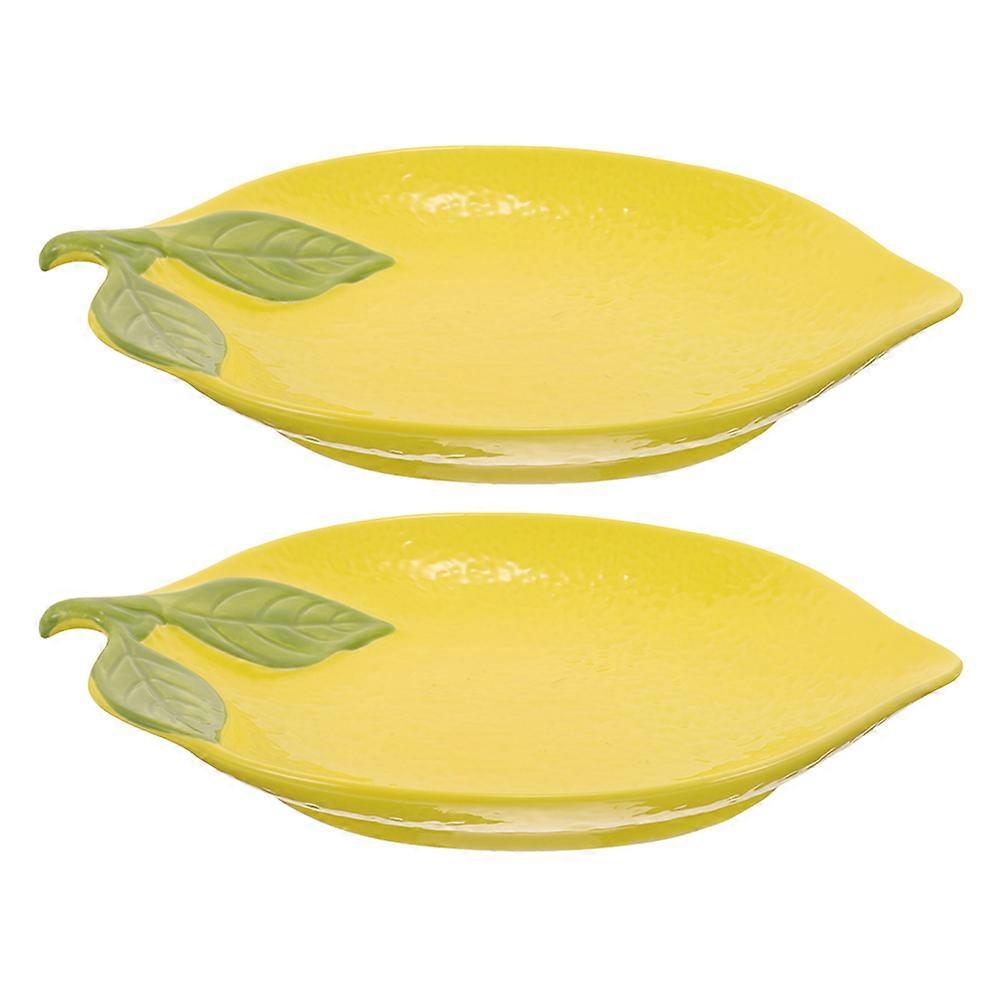 Yellow Lemon Ceramic Plate for Fruit Serving with 2Pcs Set