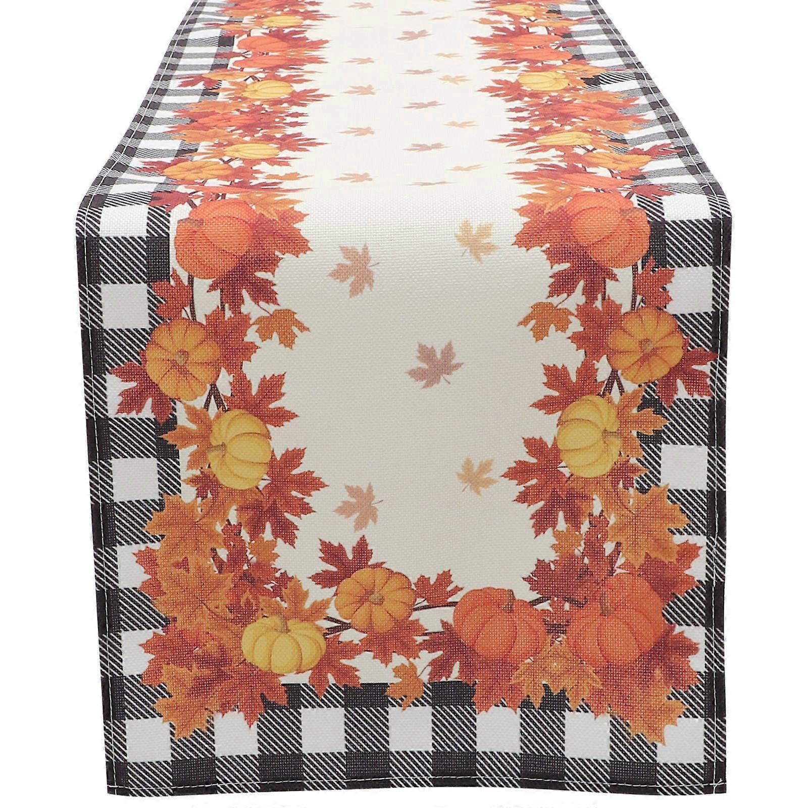Fall Table Runner for Decor Featuring Pumpkin Plaid Design