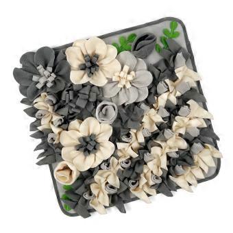 Fun  Snuffle Mat for Dog and Cats, Flower Pocket Fleece Feeding Pad for Indoor Enrichment and Foraging Game  Gray