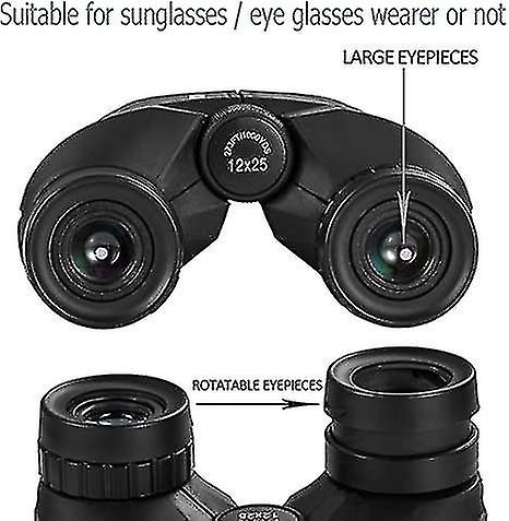 12x25 Compact Binoculars With Clear Low Light Vision, Large Eyepiece W