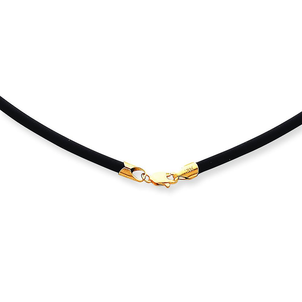 14k or jaune 3mm 20in jaune fermoir noir cordon en caoutchouc collier pince de homard pendentif-collier pour femmes - longueur : 16 à